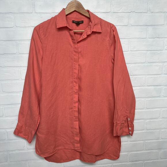 Tommy Bahama Women's Peach Linen Tunic Suit Cover Button Shirt - sz S - Picture 1 of 5